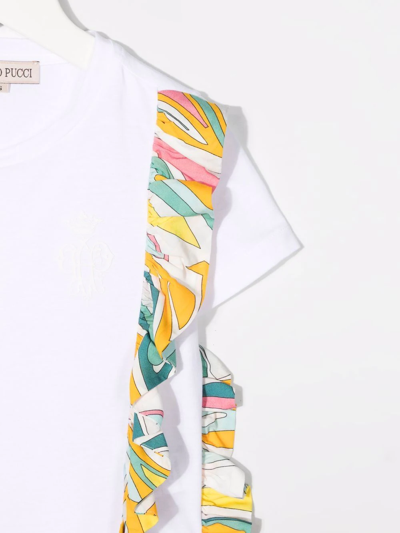 Shop Emilio Pucci Junior Ruffled-detail Cotton T-shirt In White