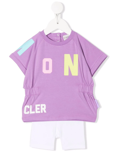 Shop Moncler Logo-print Cotton Short Set In Purple