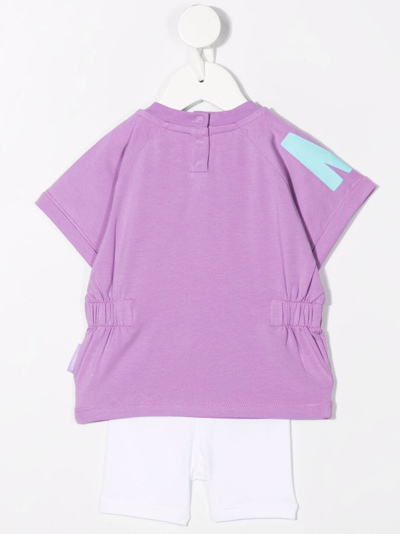 Shop Moncler Logo-print Cotton Short Set In Purple