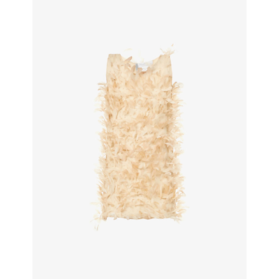 Shop Max Mara Priamo Feather-embellished Tulle Mini Dress In Albino