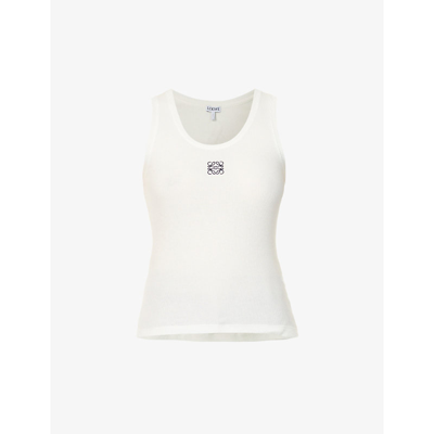 Shop Loewe Women's White Anagram-embroidered Stretch-cotton Tank Top