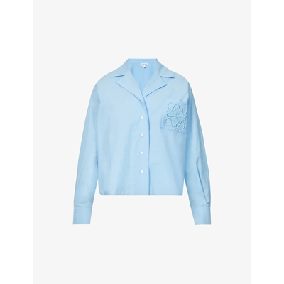 Shop Loewe Logo-embroidered Cotton-blend Shirt In Sky Blue