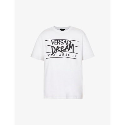 Shop Versace Dream Text-print Cotton-jersey T-shirt In White