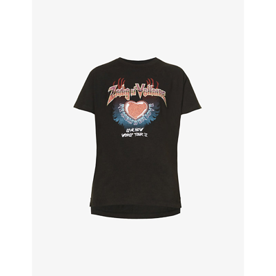 Shop Zadig & Voltaire Tom Graphic-print Metallic-branding Cotton T-shirt In Noir