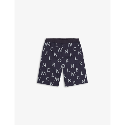 Shop Moncler Brand-print Stretch-cotton Shorts 8-14 Years In Navy