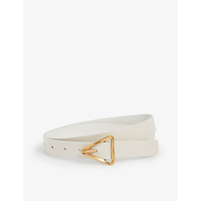 Shop Bottega Veneta V-embellished Logo-engraved Leather Belt In White-gold