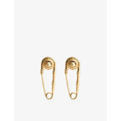 Shop Versace Medusa Brass Safety-pin Earrings In Gold