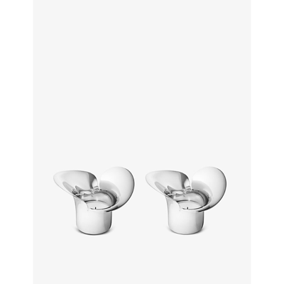 Shop Georg Jensen Bloom Botanica Polished Stainless-steel Tealight Holders Pack Of Two