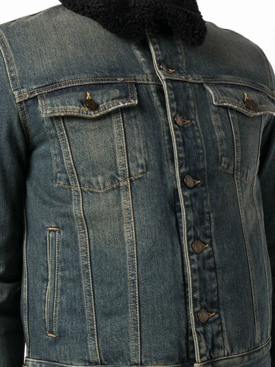 Shop Saint Laurent Shearling-collar Denim Jacket In Blue