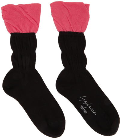 Shop Yohji Yamamoto Black & Pink Gather Socks In 1 Pink