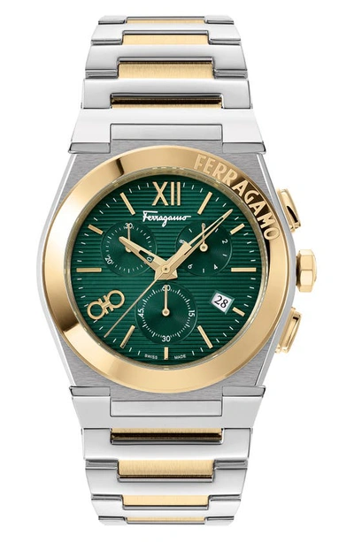 Shop Ferragamo Vega Chrono Bracelet Watch, 42mm In Yellow Gold/ Steel