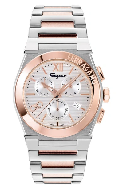 Shop Ferragamo Vega Chrono Bracelet Watch, 42mm In Ip Rose Gold/ Stainless Steel