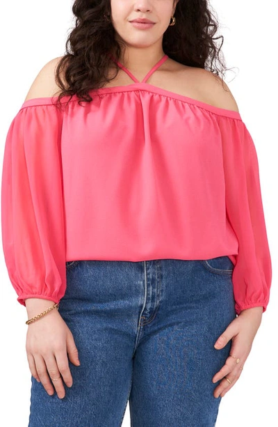 Shop 1.state Off The Shoulder Sheer Chiffon Blouse In Berry Pink