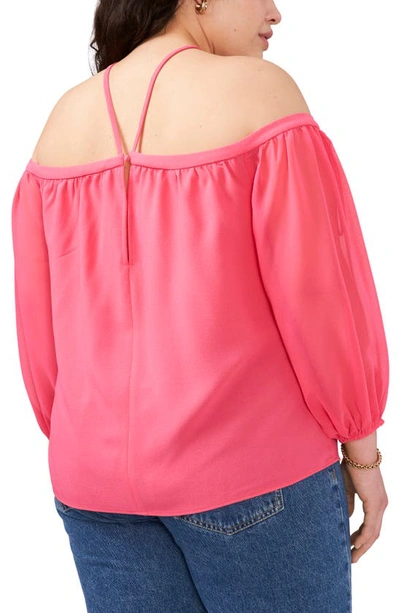 Shop 1.state Off The Shoulder Sheer Chiffon Blouse In Berry Pink