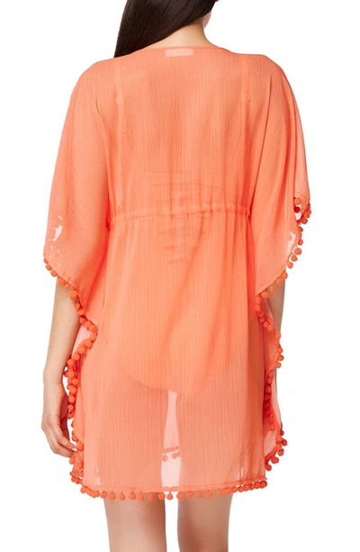 Shop Bleu By Rod Beattie Gypset Pompom Sheer Cover-up Caftan In Coral Chic