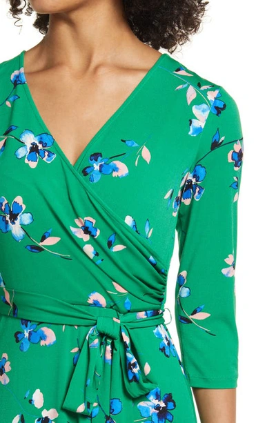 Shop Eliza J Floral Long Sleeve Faux Wrap Dress In Green