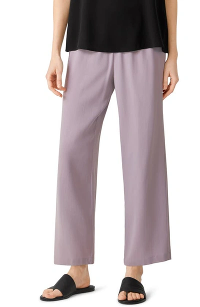 Shop Eileen Fisher Silk Georgette Crepe Ankle Straight Leg Pants In Misty Lilac