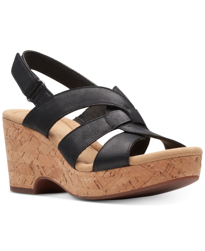 Shop Clarks Women's Collection Giselle Beach Slingback Wedge Sandals In Black Leather