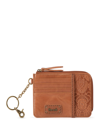 Shop The Sak Women's Iris Leather Card Wallet In Tobacco Floral Emboss