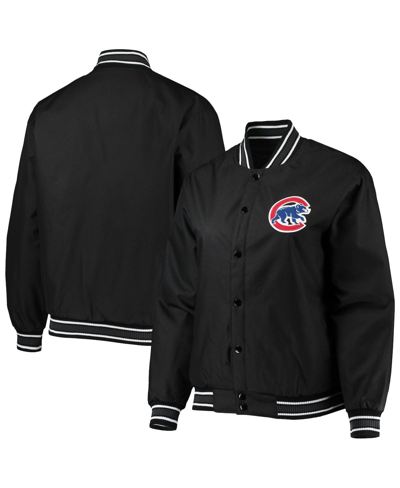 Shop Jh Design Women's  Black Chicago Cubs Plus Size Poly Twill Full-snap Jacket