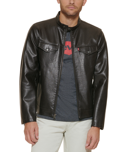 Shop Levi's Men's Regular-fit Faux-leather Racer Jacket In Dark Brown