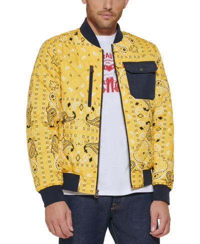 Shop Levi's Men's Printed Quilted Bomber Jacket In Yellow Bandana