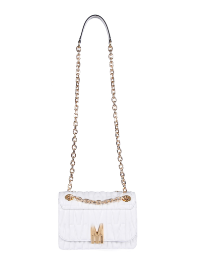 Shop Moschino Quilted Logo Shoulder Bag In White