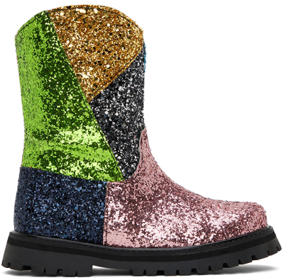 Shop M.a+ Kids Multicolor Glitter Patchwork Boots In Multi Glitt
