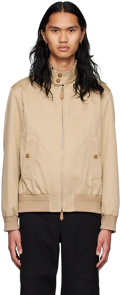 Burberry Beige Cotton Harrington Jacket In Soft Fawn | ModeSens