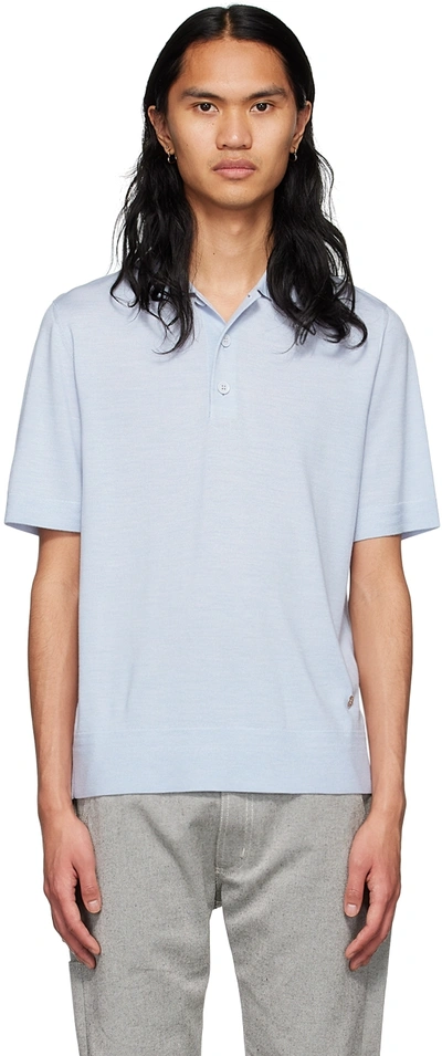 Shop Burberry Blue Wool Polo In Pale Blue