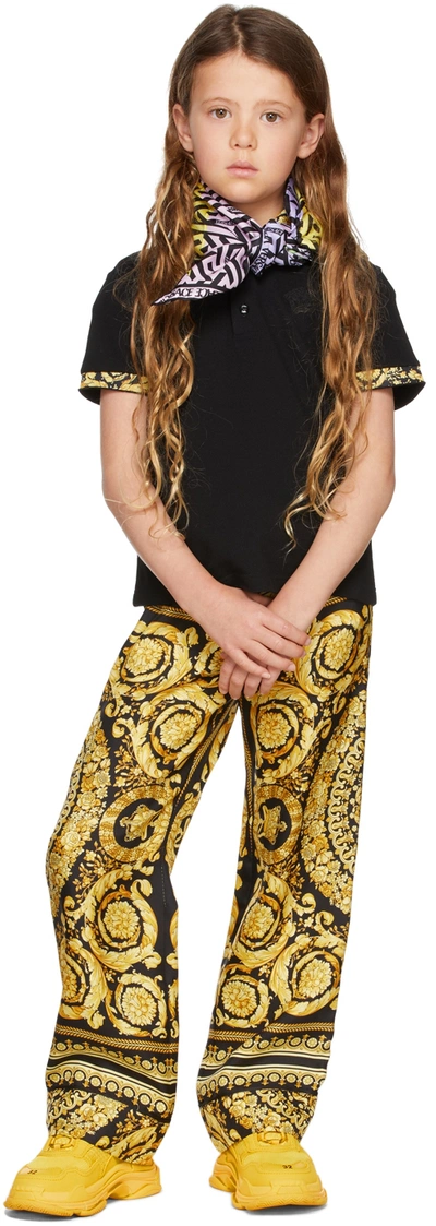 Shop Versace Kids Black & Gold Silk Barocco Lounge Pants In 5b000 Black