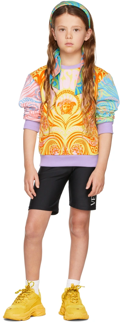 Shop Versace Kids Black Logo Bike Shorts In 2b020 Black