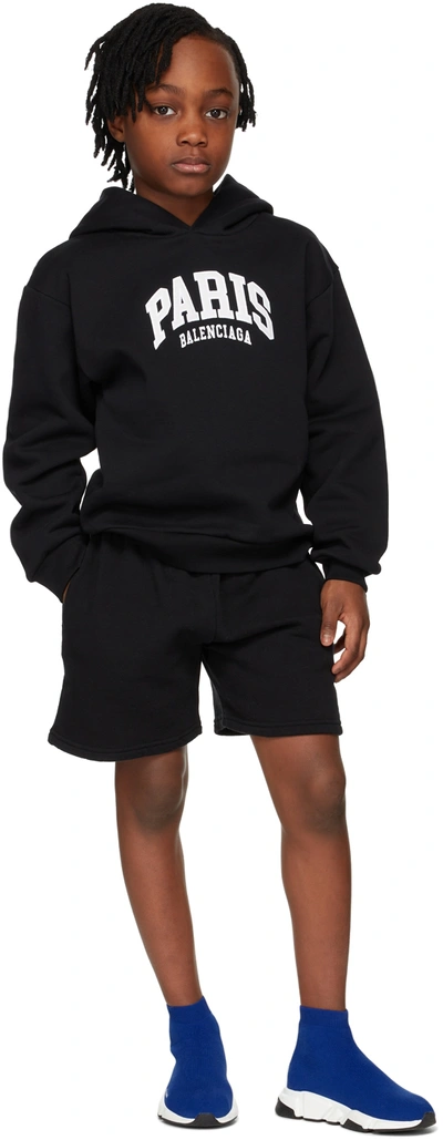 Shop Balenciaga Kids Black Cities 'paris' Hoodie In 1070 Black/white
