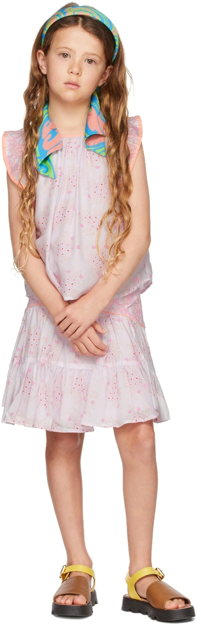 Chloé Kids Pink Floral Ruffle Tank Top In S79 Rose