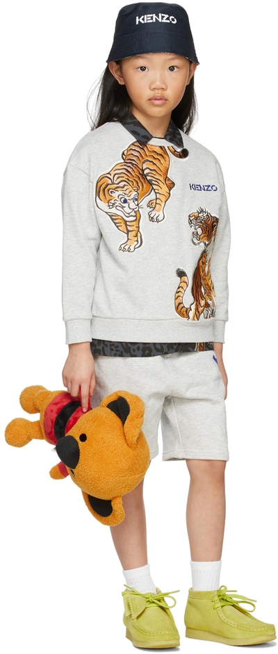 Shop Kenzo Kids Grey Embroidered Tiger Sweatshirt In A07 Light Grey Marl