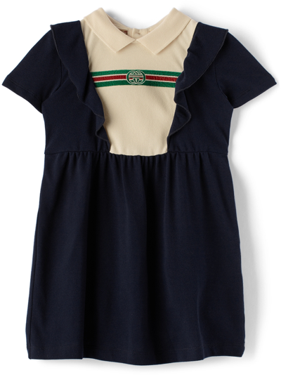 Shop Gucci Baby Navy Cotton Interlocking G Dress In 4306 Oltremare/mix
