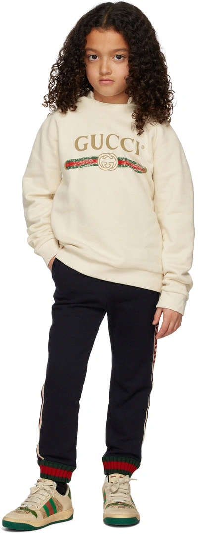 Shop Gucci Kids Off-white Cotton Logo Hoodie In 9112 White/green/red