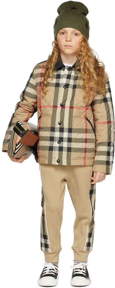 Shop Burberry Kids Beige Check Quilted Jacket In Archive Beige Ip Chk
