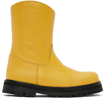 Shop M.a+ Kids Yellow Faux-leather Ankle Boots