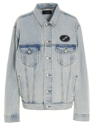 We11 Done We11done Logo Patch Faded Denim Jacket In Azzurro