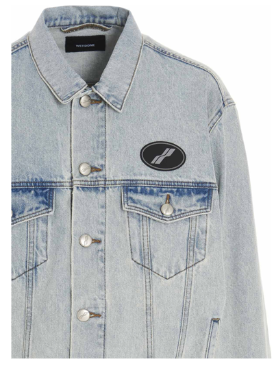 We11 Done We11done Logo Patch Faded Denim Jacket In Azzurro