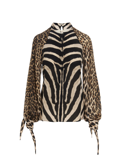 Shop Roberto Cavalli Zebra Shirt In Brown