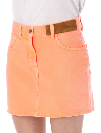 Shop Palm Angels Denim Skirt In Orange
