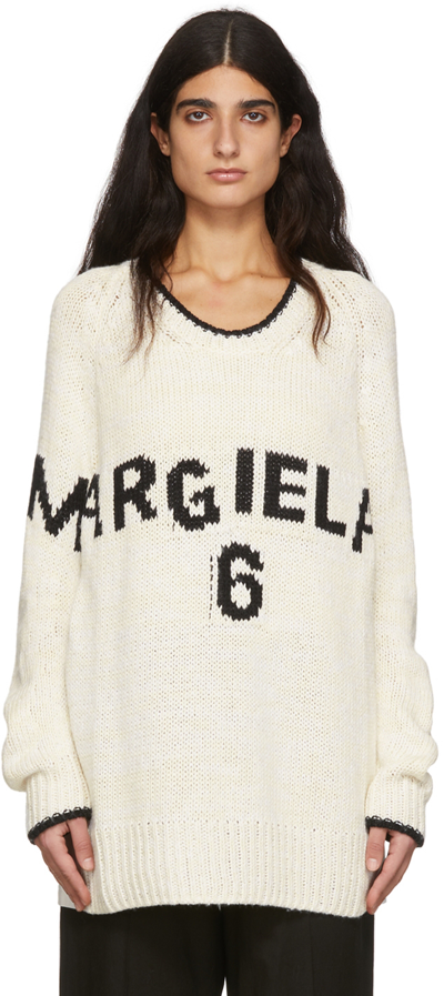 Shop Mm6 Maison Margiela Off-white Cotton Sweater In 101f White/white