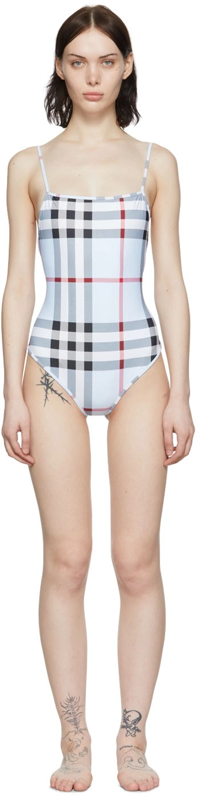 Shop Burberry Blue Vintage Check One-piece Swimsuit In Pale Blue Ip Check
