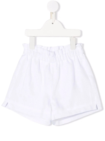 Shop Il Gufo Kids Bermuda Shorts In White Linen With Elastic Waist In Bianco