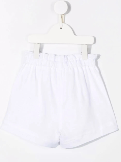 Shop Il Gufo Kids Bermuda Shorts In White Linen With Elastic Waist In Bianco