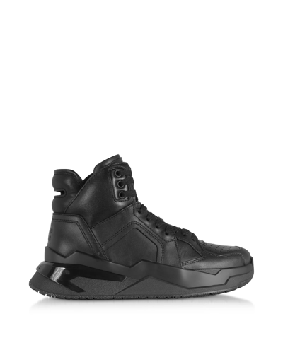 Shop Balmain Black B-ball Calfskin Leather Sneakers