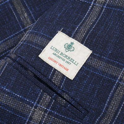 Pre-owned Borrelli Luigi  Soft-constructed Navy Blue Check Wool-cotton-linen Sport Coat 38r