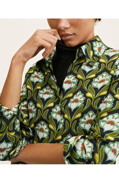 Shop Mango Floral Print Blouse In Green